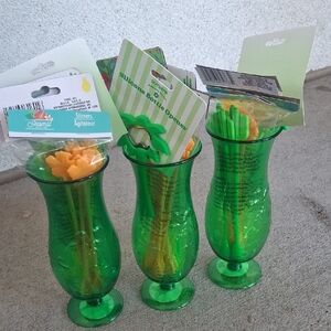 Set of (3) Acrylic Decorative Drinkware Tumblers With Stirrers And Bottle Opener